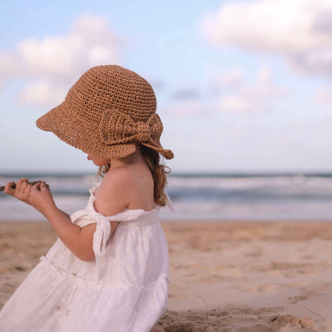 premium toddler headwear straw hat bow detail fini. beach kids fashion