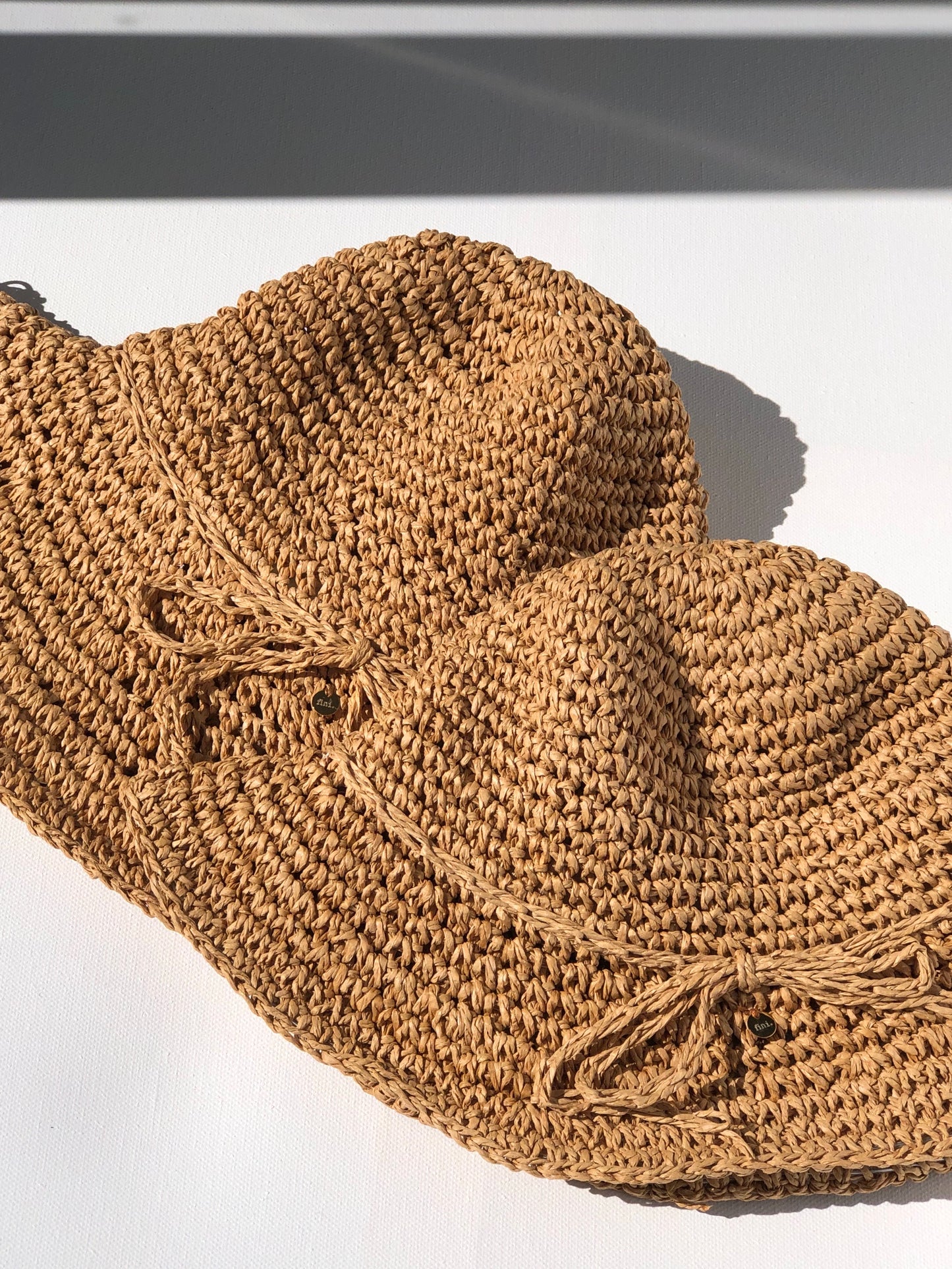 Fini. Straw Hat Natural adult size flat brim adjustable interior band