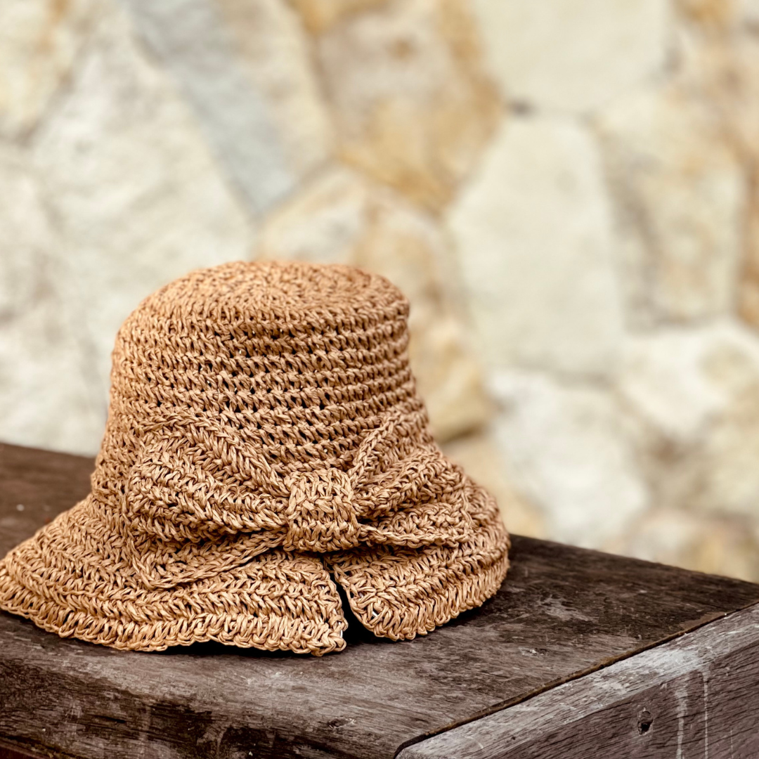 toddler sun hat straw bow detail ages 18m - 5y Australia